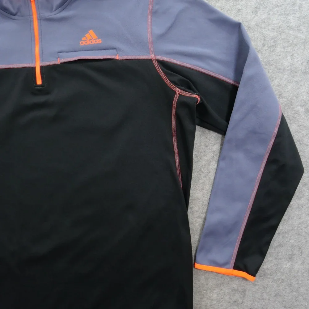 Adidas Shirt Mens Extra Large Black Gray Orange 1/4 Zip Pullover Long Sleeve